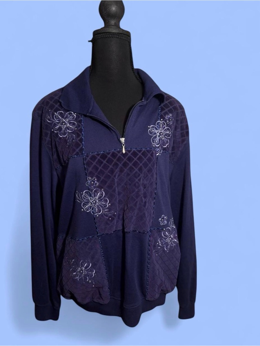 Alfred Dunner Embroidered Patchwork Pullover - Purple